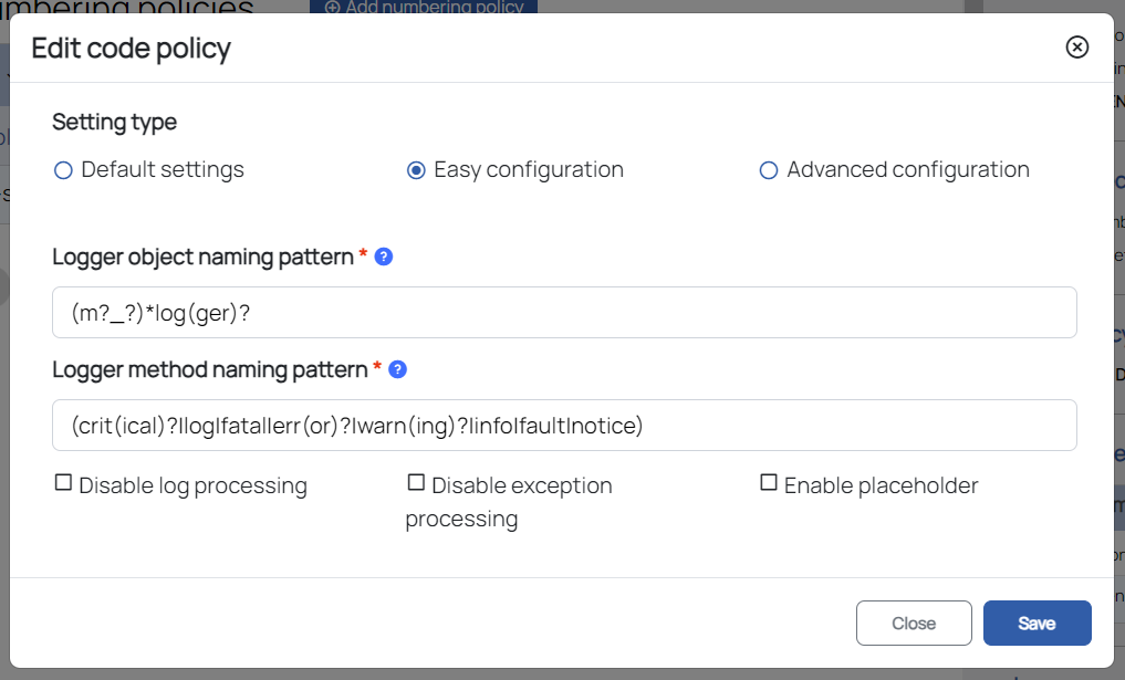 Code policy config